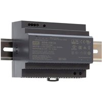 Black MEAN WELL HDR-150-48 power adapter with DIN rail mount, vented sides, and labeled front panel.