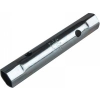 Melco TM14 silver metric box spanner, 16x17mm, 125mm long, hexagonal ends with side holes for leverage.