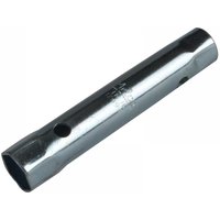 Melco TM16 metric box spanner, silver, tubular design, 17 x 19mm ends, 125mm length, with side holes for leverage.