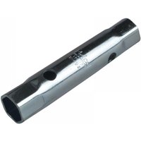 Melco TM17 silver metric box spanner, 18x19mm, 125mm long, hexagonal ends with side holes for leverage.