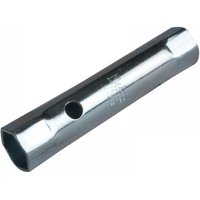Silver Melco TM19 metric box spanner, 20x21mm, 125mm long, hexagonal ends with a central hole for leverage.