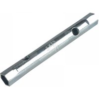 Silver Melco TM4 metric box spanner, 8x9mm, 100mm long, hexagonal ends, cylindrical body with side holes.