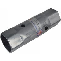Silver Melco TW26 Whitworth box spanner, hexagonal ends, 1.1/8 x 1.1/4 x 190mm, with British flag sticker.