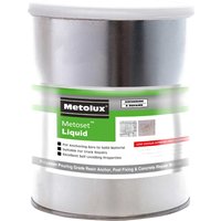 Metolux Metoset Liquid Polyester Mortar Crack Repair in a silver can with green label and black text.