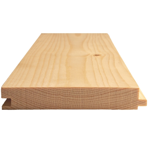 Light-colored redwood tongue and groove flooring plank, measuring 25mm x 150mm x 1m, features a smooth, planed surface and distinct groove edges for easy installation.