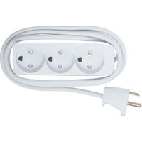 White Microconnect power extension with 3 AC outlets, 3-meter cord, and European plug.
