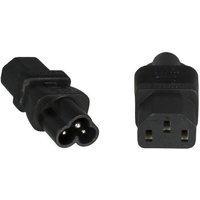 Black Microconnect PE613AD power plug adapter with C6 and C13 connectors, compact and rectangular design.