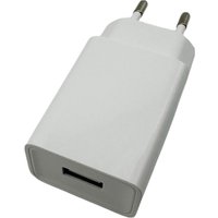 White Microconnect mobile device charger with USB port and two round prongs.