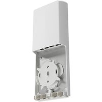 White Mikrotik FTC11XG network media converter with rectangular shape and multiple ports on top.