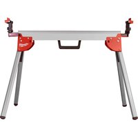 Milwaukee MSL 2000 mitre saw stand, silver with red accents, extendable arms, and sturdy foldable legs.