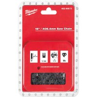 Milwaukee replacement chainsaw chain in red packaging with icons and text for 400mm M18 FCHS model.