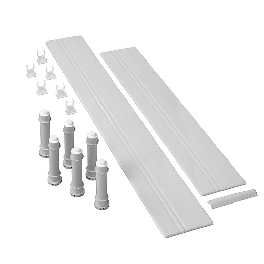 Mira Flight Low Riser Conversion Kit in white, featuring two rectangular panels and multiple riser supports, designed for easy installation and compatibility with shower trays up to 1200mm.