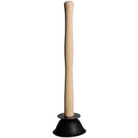 Wooden-handled plunger with a black rubber cup, 120mm diameter, designed for heavy-duty use by Monument.