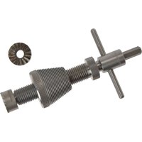 Monument 458N Tap Reseating Tool, metallic with T-handle and threaded body, includes a circular cutting disc.