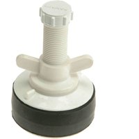 White Monument drain testing plug with black rubber seal and threaded handle.