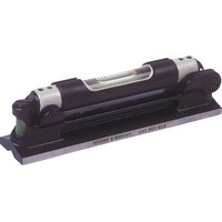 Black and silver Moore and Wright ELS Engineers Spirit Level with cylindrical vial and sturdy base.