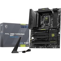 MSI MAG Z890 TOMAHAWK WIFI motherboard, black with silver accents, LGA 1851 socket, includes antenna and box.