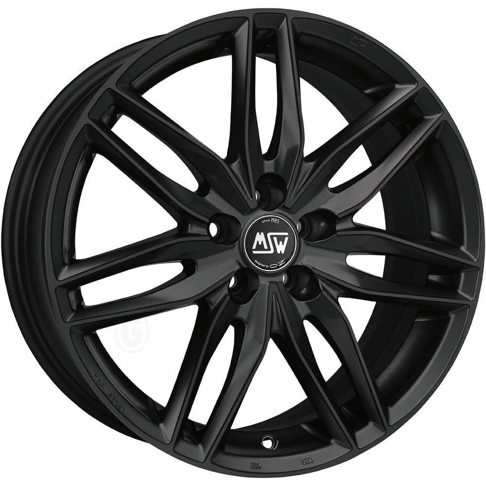 MSW 24 alloy wheel in matte black finish, featuring a sleek 10-spoke design, 19x8 inch size, ET35 offset, 5x112 PCD, and 73mm centre bore, sold as a set of four.