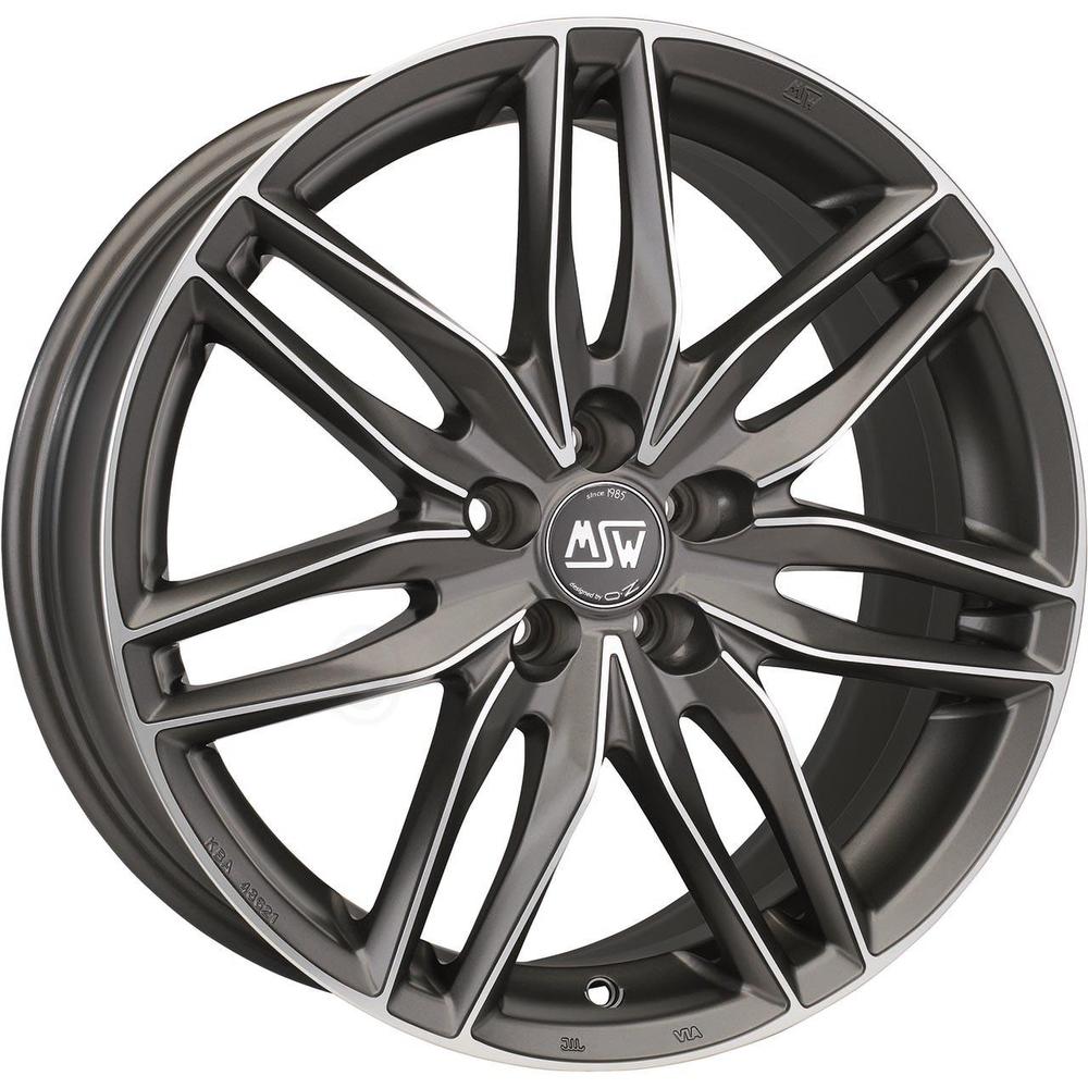 MSW 24 alloy wheel in matt gun metal finish, full polished, features a sleek 10-spoke design, measures 16x7.5 inches with ET48, 5x112 PCD, and 73mm centre bore.