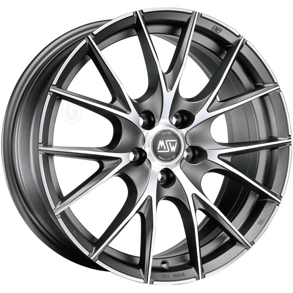 MSW 25 alloy wheel set featuring a matt titanium finish with full polish, 16x7 inch size, ET42, 4x100 PCD, and a sleek, multi-spoke design in silver.