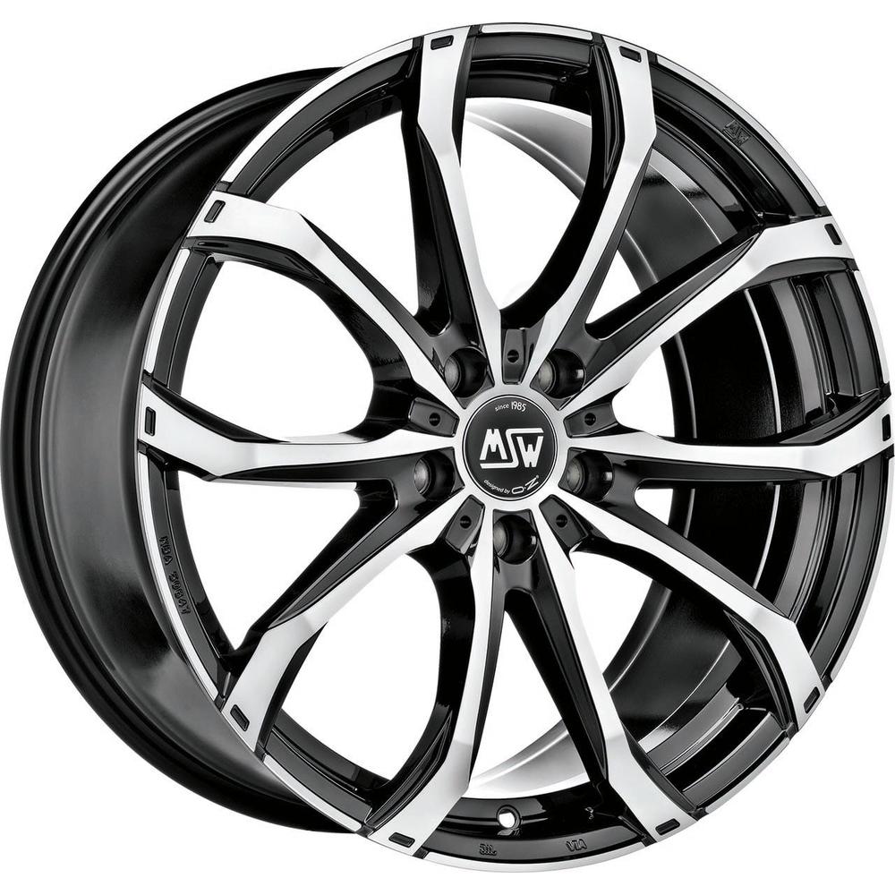MSW 48 alloy wheel set in gloss black with full polished accents, featuring a sleek design, 16x6.5 inch size, ET31 offset, 5x114.30 PCD, and 67.06mm centre bore.