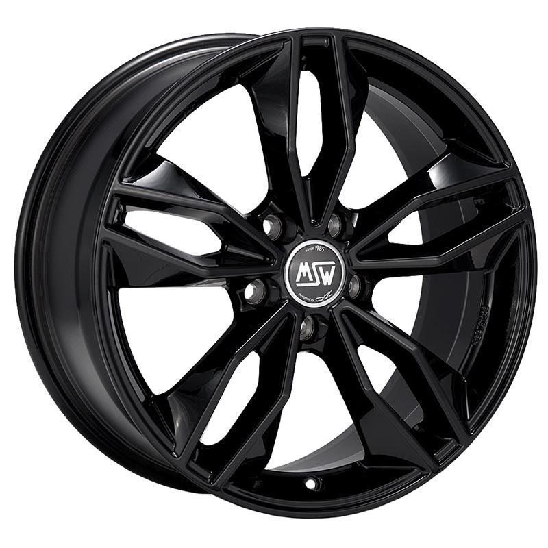 Gloss black MSW 71 alloy wheel set of 4, 18x8 inch size, featuring a stylish multi-spoke design, ET50 offset, 5x108 PCD, and 63.34mm centre bore.