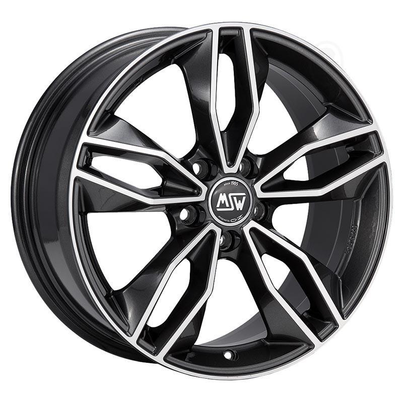 Gloss dark grey alloy wheel with a polished finish, featuring a sleek 10-spoke design and MSW branding at the center, measuring 18x8 inches with a 5x110 PCD.