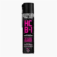 Black aerosol can of Muc-Off HCB-1 with pink and white text, designed for harsh condition protection.