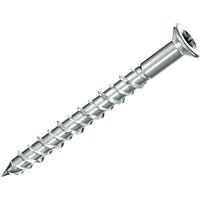 Silver Timco Multi Fix Countersunk Torx Masonry Screw with spiral threads and flat head.