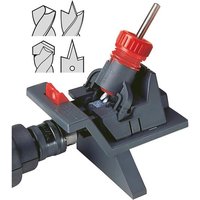 Multi-Sharp® 2001 sharpener with red knob, black base, and drill bit guides, designed for dual-purpose tool sharpening.