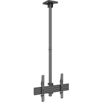 Black Multibrackets ceiling mount with adjustable pole and dual brackets for flat-screen TVs.