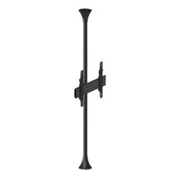 Black floor-to-ceiling mount with a sleek, sturdy design, featuring adjustable brackets for secure attachment and a minimalist aesthetic suitable for various environments.