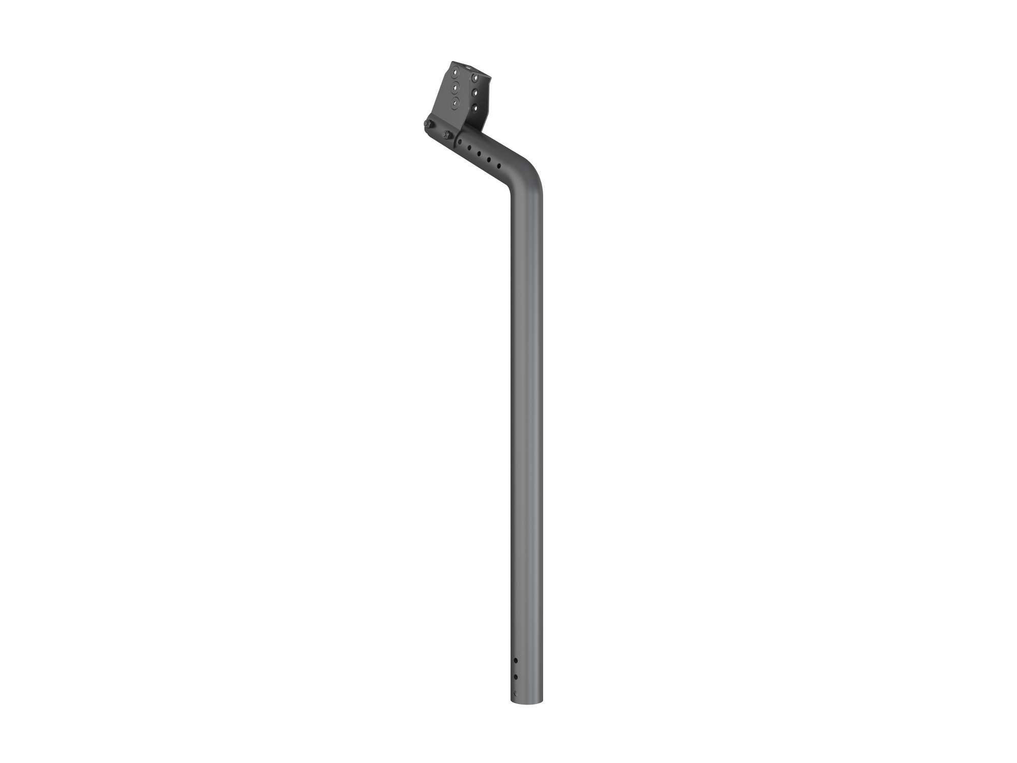 Black extension pipe with a curved design, made of metal, featuring multiple adjustment holes and a gravity center mount for secure installation.