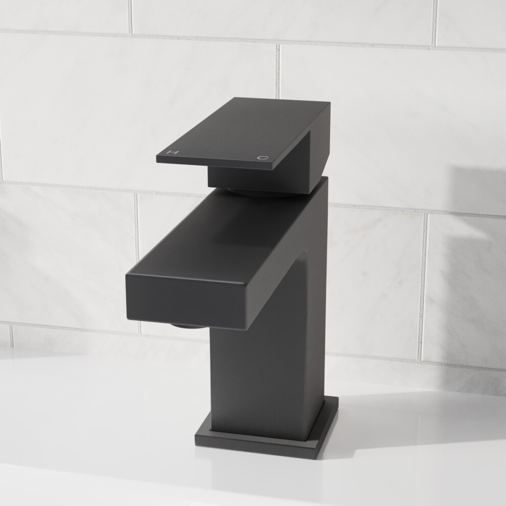 Nes Home Brayton Matte Black Square Basin Mono Mixer Tap with Waste - image 2