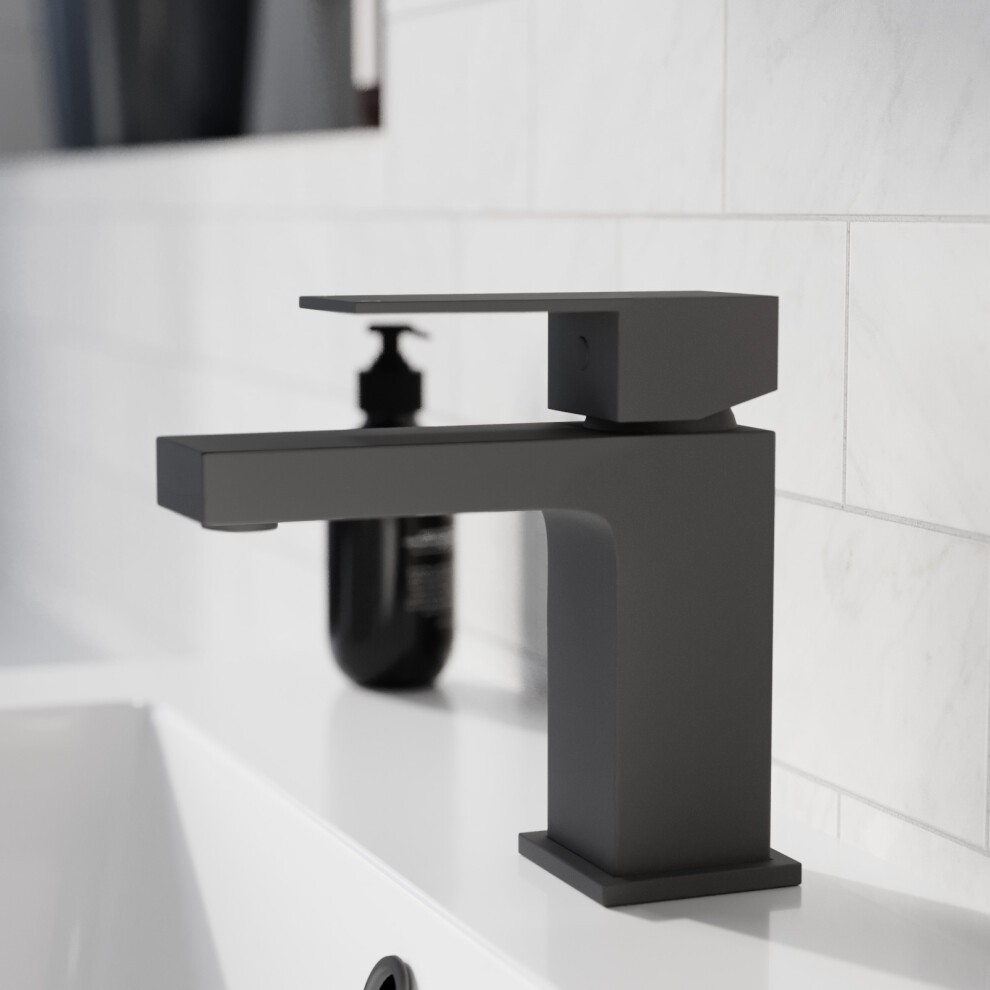 Nes Home Brayton Matte Black Square Basin Mono Mixer Tap with Waste - image 3