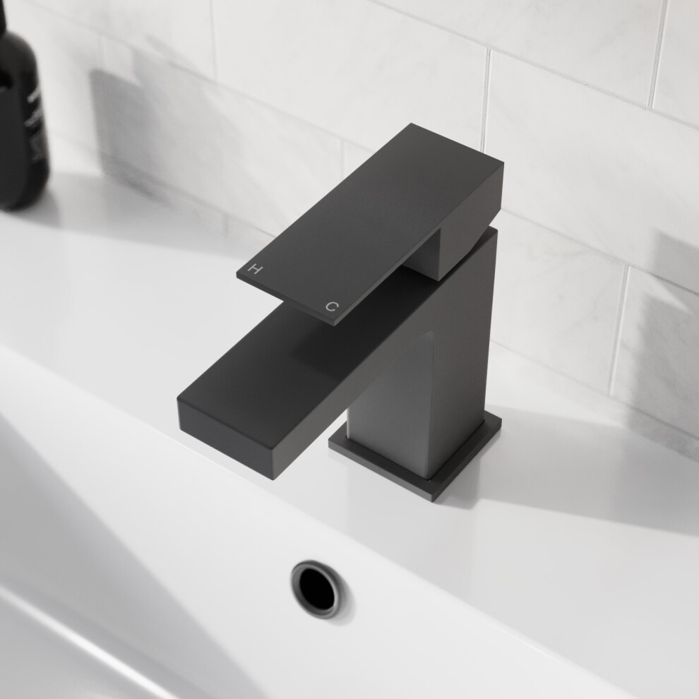 Nes Home Brayton Matte Black Square Basin Mono Mixer Tap with Waste - image 4