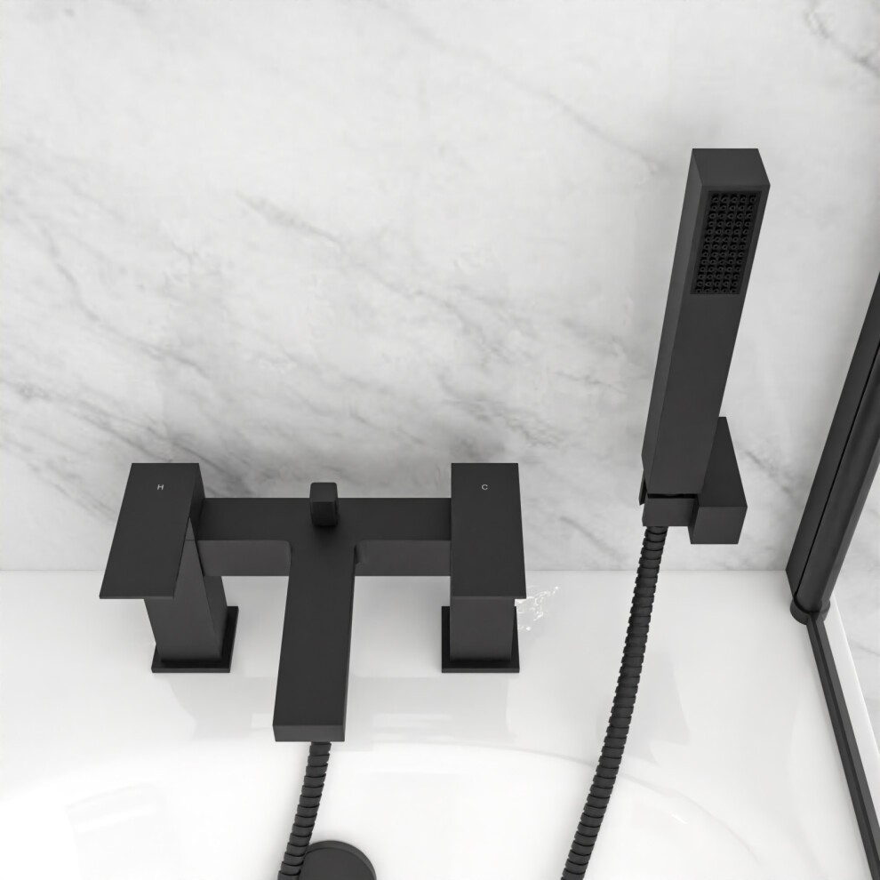 Nes Home Brayton Matte Black Square Bath Shower Mixer with Handset - image 2