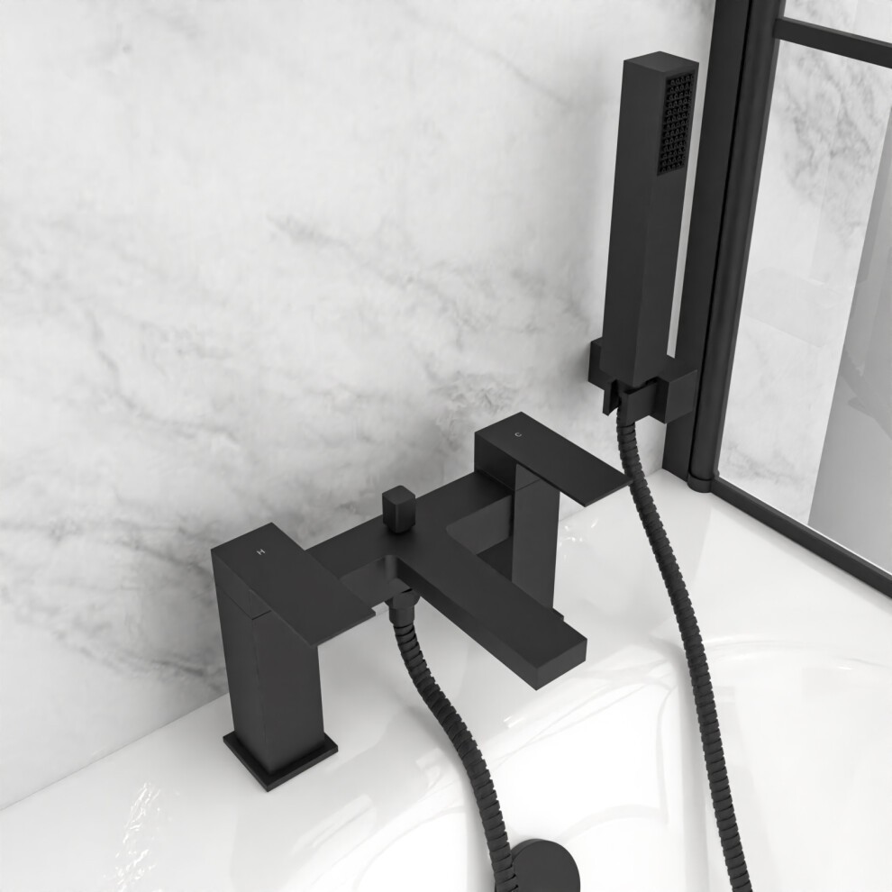 Nes Home Brayton Matte Black Square Bath Shower Mixer with Handset - image 3