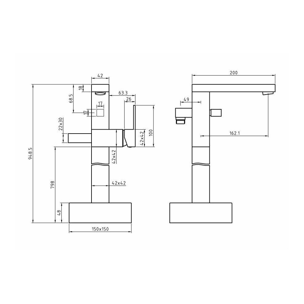 Nes Home Brayton Square Freestanding Bath Shower Mixer and Basin Mixer Tap with Waste - image 2