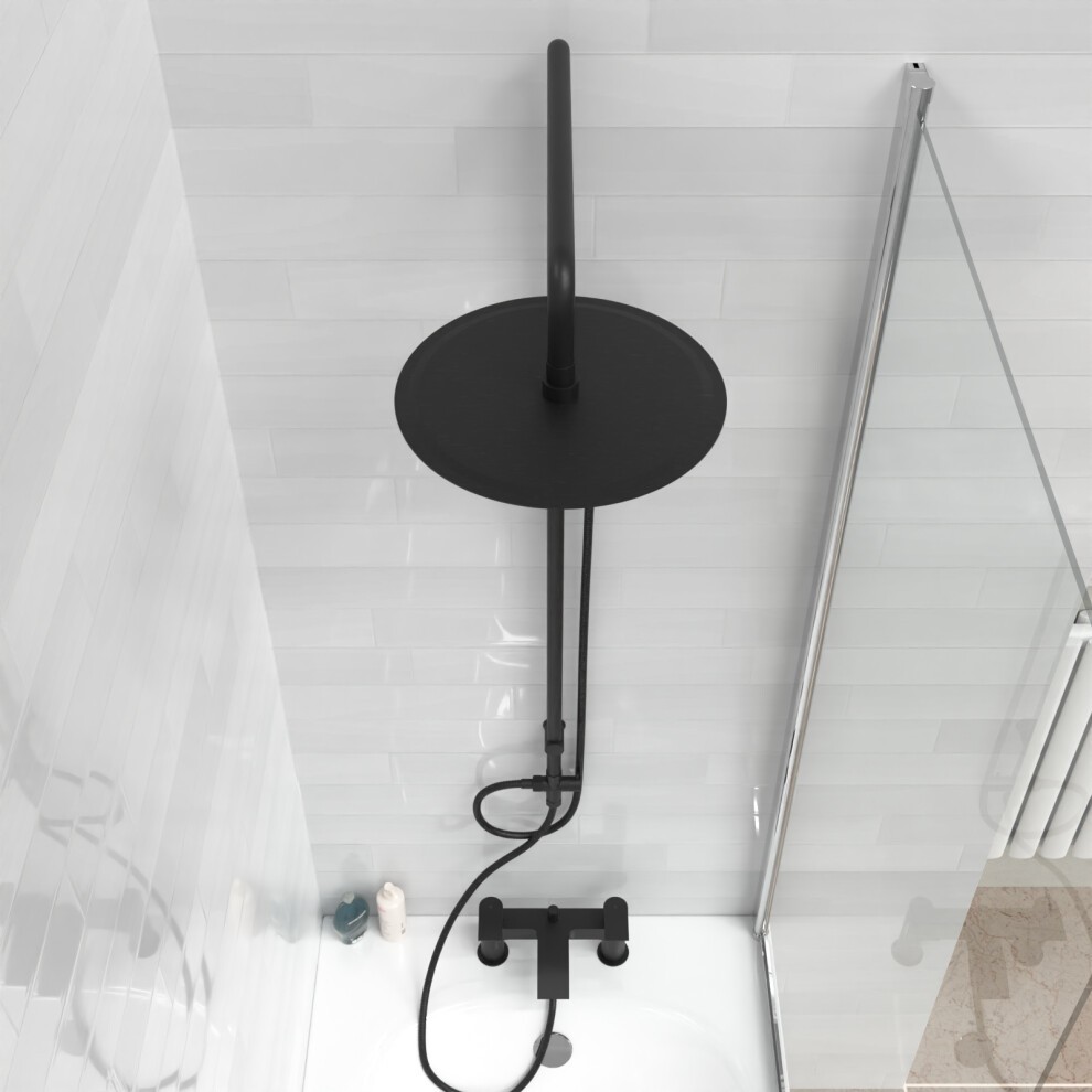 Nes Home Kenton Matte Black Round Bath Shower Mixer Tap and Riser Rail Kit with Handset - image 2