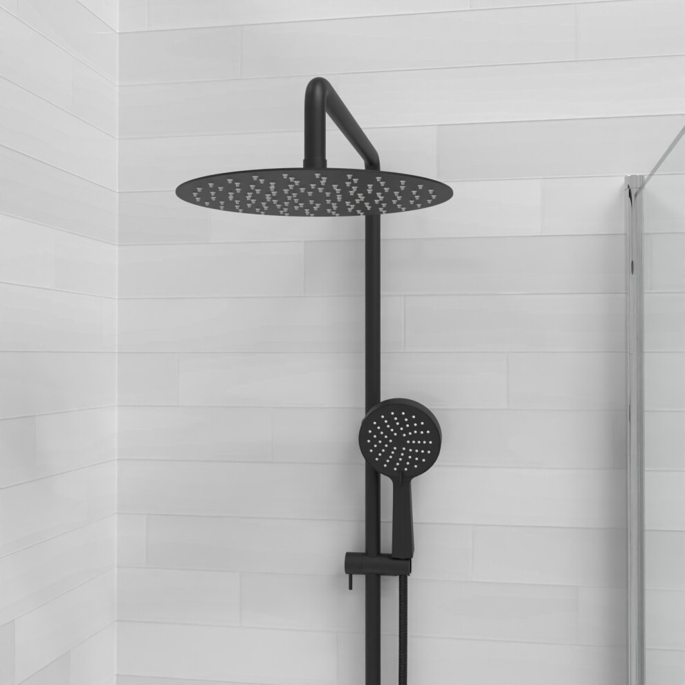 Nes Home Kenton Matte Black Round Bath Shower Mixer Tap and Riser Rail Kit with Handset - image 3
