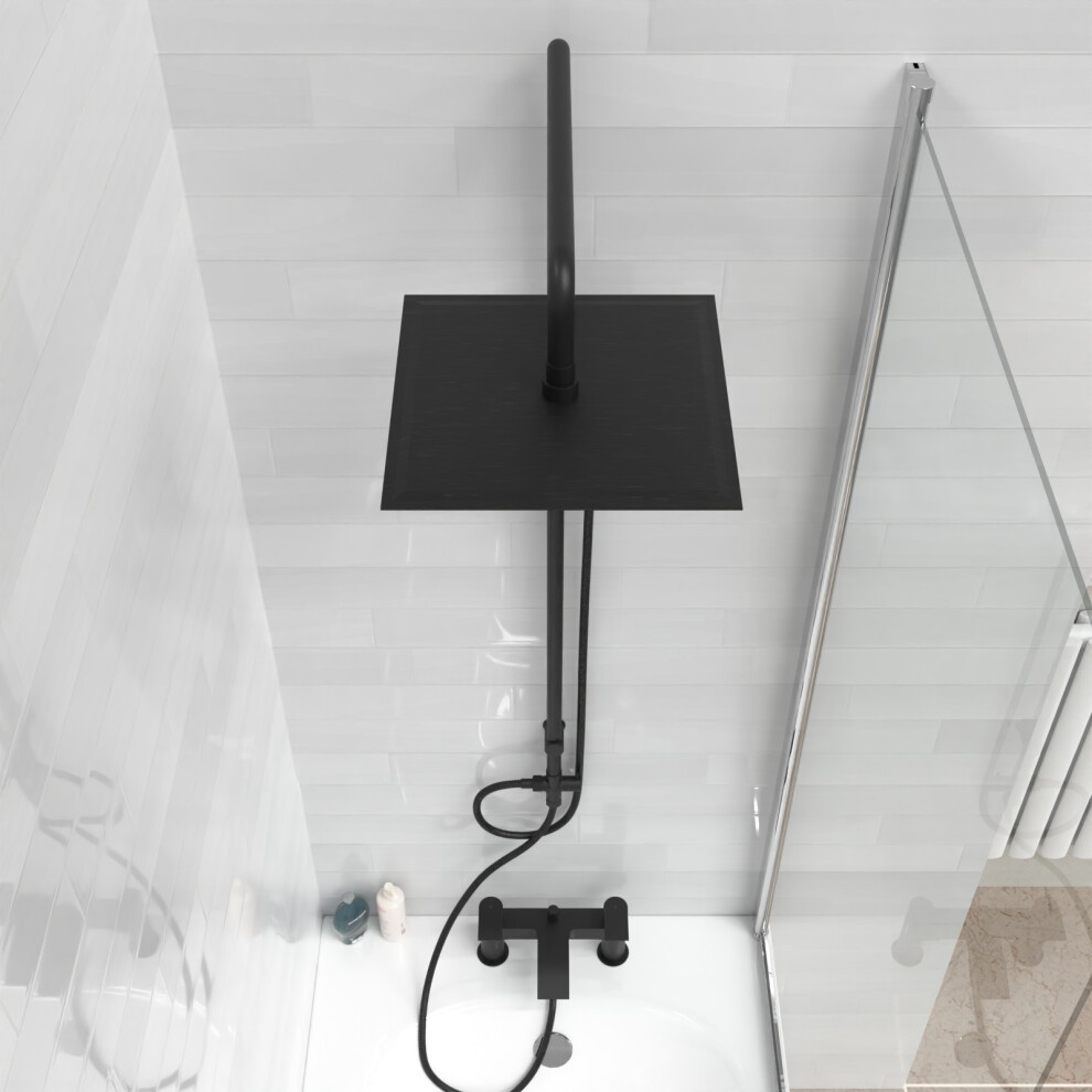 Nes Home Kenton Matte Black Square Bath Shower Mixer Tap and Riser Rail Kit with Handset - image 2