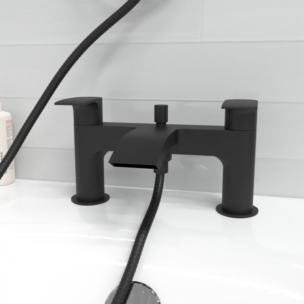 Nes Home Kenton Matte Black Square Bath Shower Mixer Tap and Riser Rail Kit with Handset - image 3
