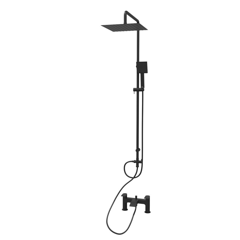 Nes Home Kenton Matte Black Square Bath Shower Mixer Tap and Riser Rail Kit with Handset - image 5