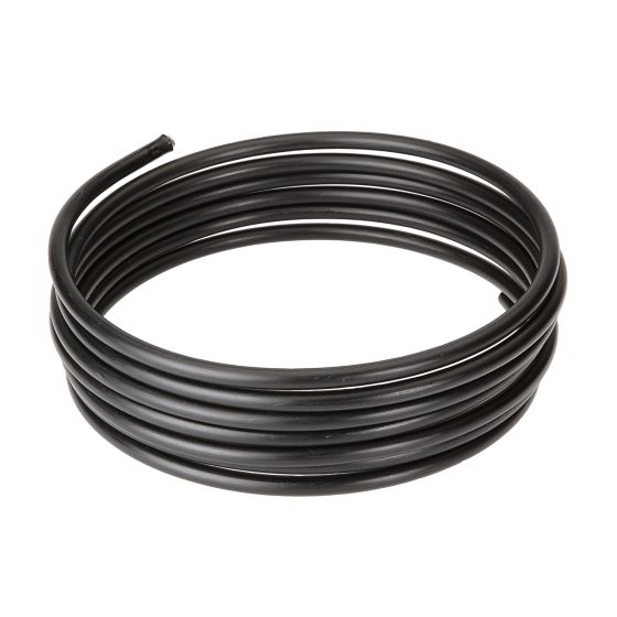 Black semi-rigid tubing, 8mm in diameter, coiled neatly, designed for use with Platinum fire extinguishers, made from durable material for reliable performance.