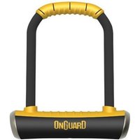 Black and gold OnGuard Brute U-Lock with a sturdy shackle and secure locking mechanism.