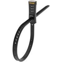 Black OnGuard cable lock with combination dial and adjustable zip tie design.