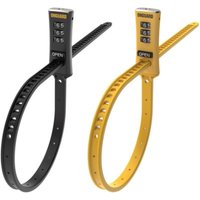 Black and yellow OnGuard cable locks with combination dials and flexible zip tie design.