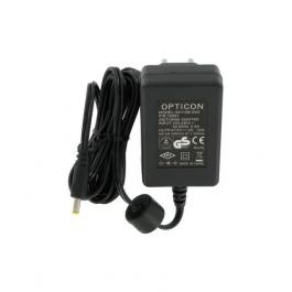 Black Opticon 10991 power adapter/inverter with a compact design, featuring a detachable power cord and clear labeling on the side for specifications and safety certifications.