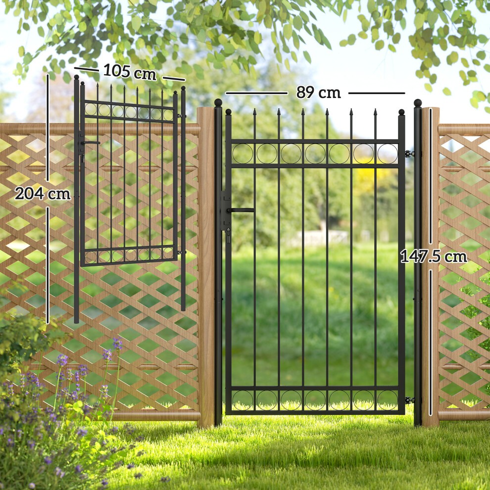 Outsunny Galvanised Steel Garden Fence Gate with Lock 204 x 105cm - image 2